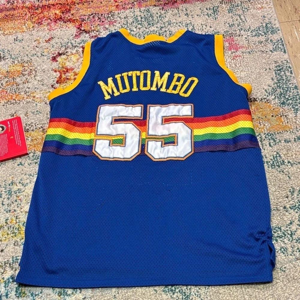 Adidas NBA Mens Size Large Blue Skyline Nuggets Jersey #55 Mutombo *Flaws